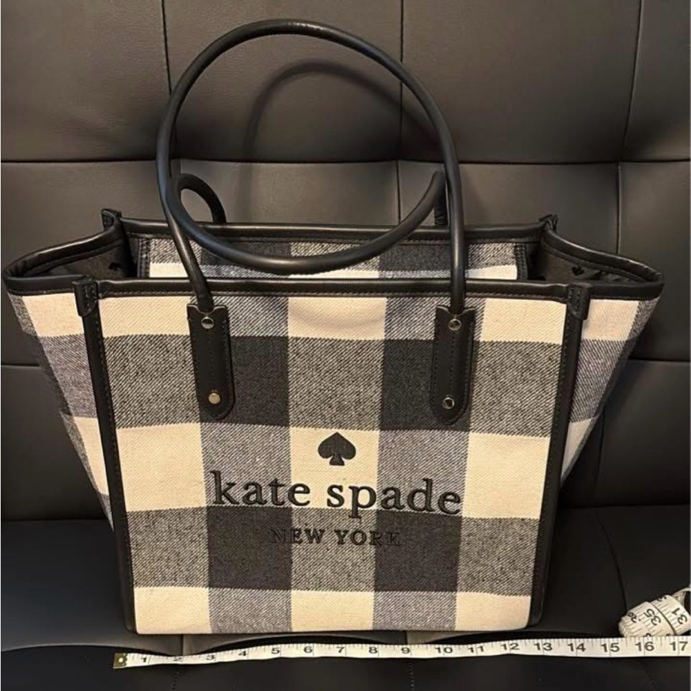 Kate Spade Black and White Checkered Tote Bag Plaid